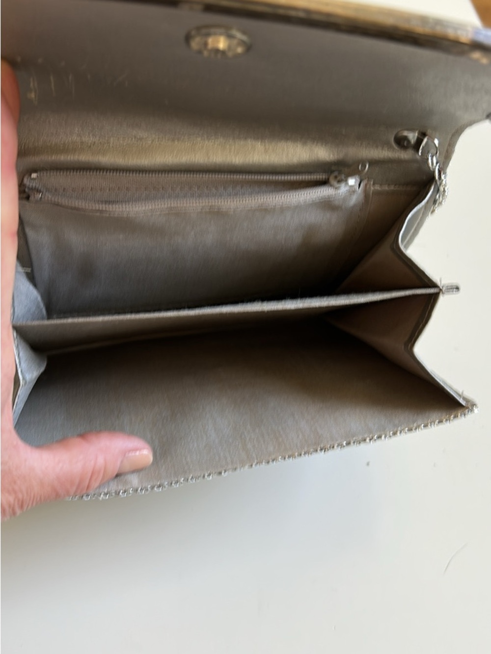 Metallic Silver Mesh Evening Clutch with Chain Strap - Picture 5 of 8